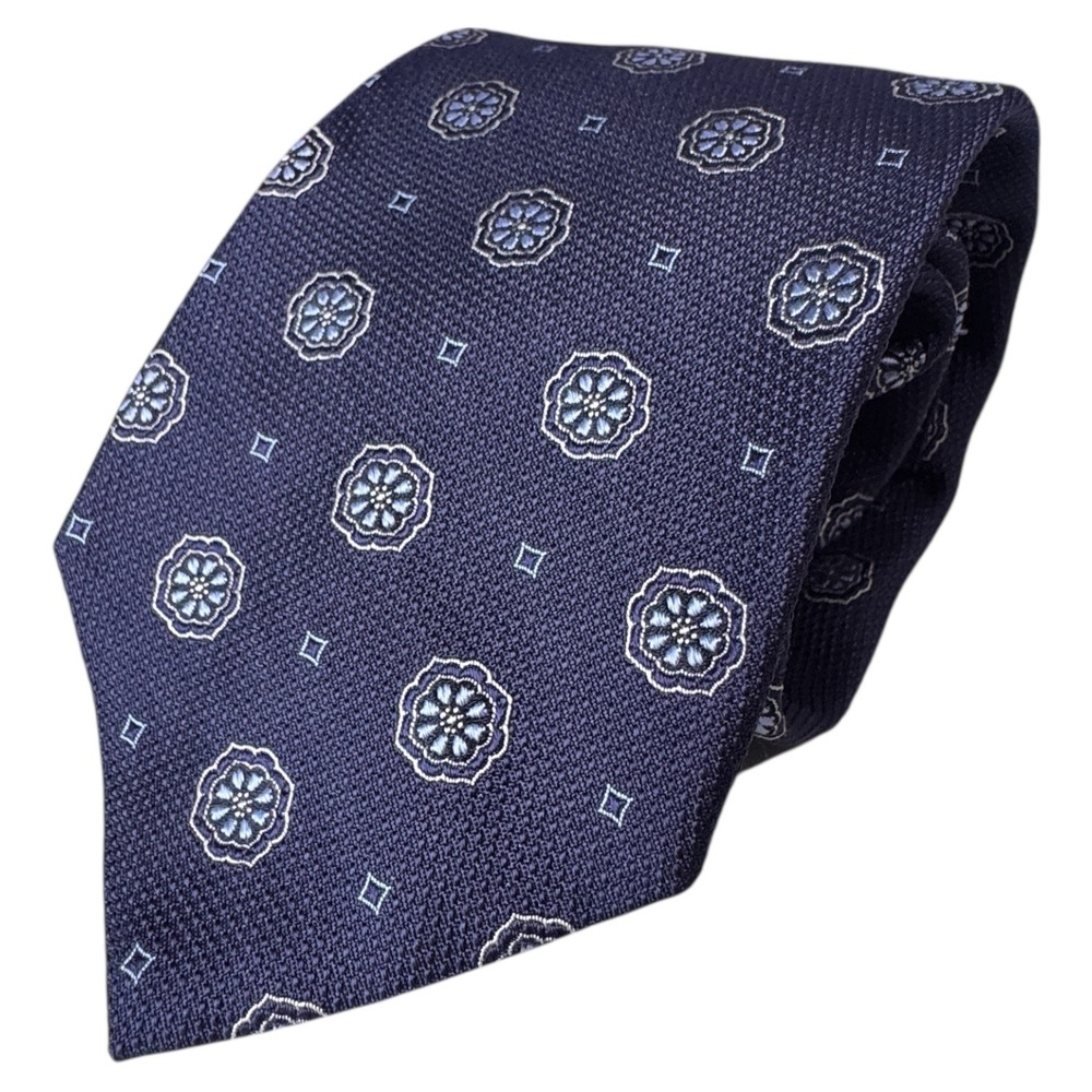 Brooks Brothers Necktie Mens Blue Floral Medallion Silk Business Career